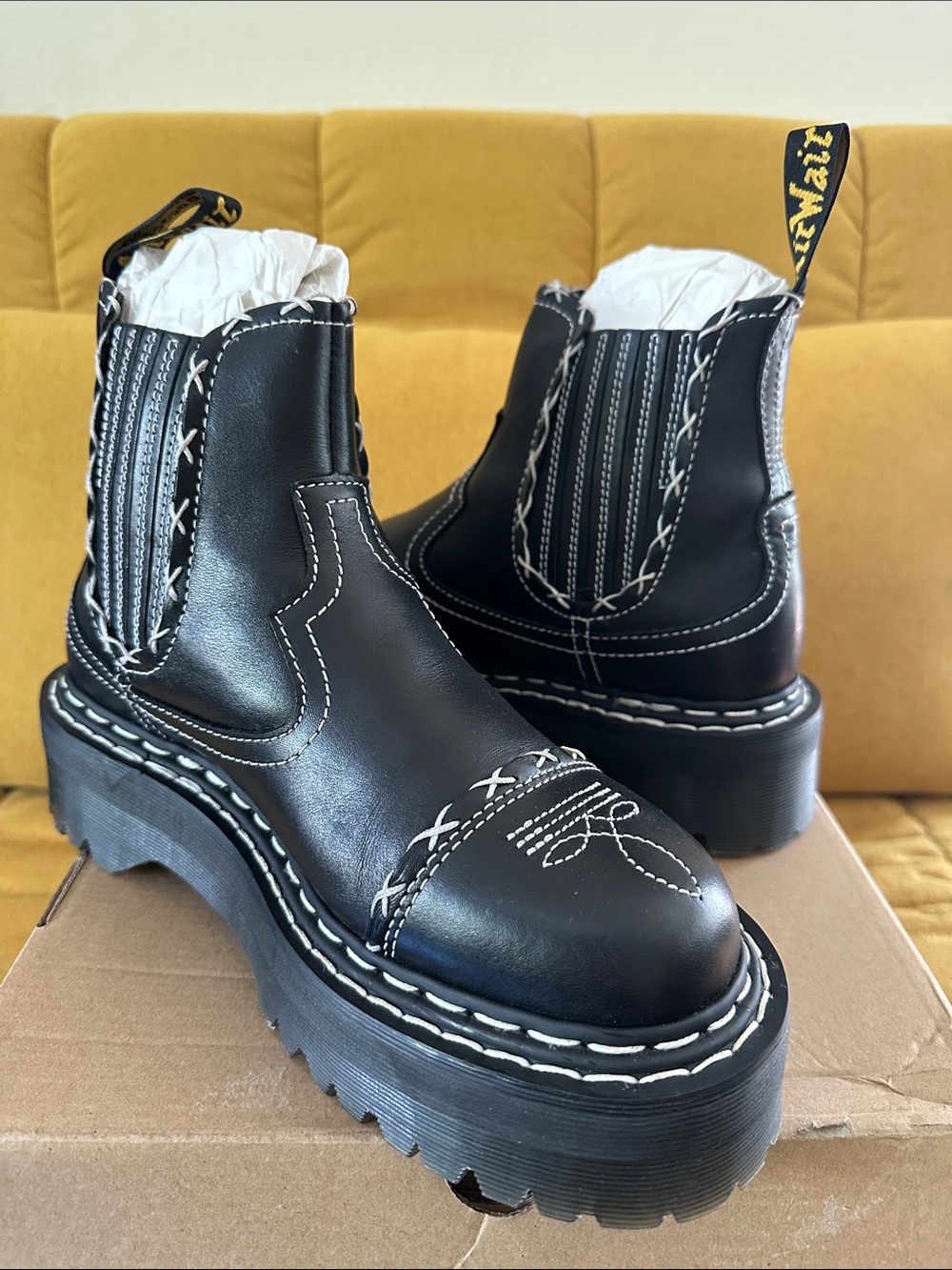 Dr. Martens Black Quad Strap Retro Platform Leather Boots (2976)